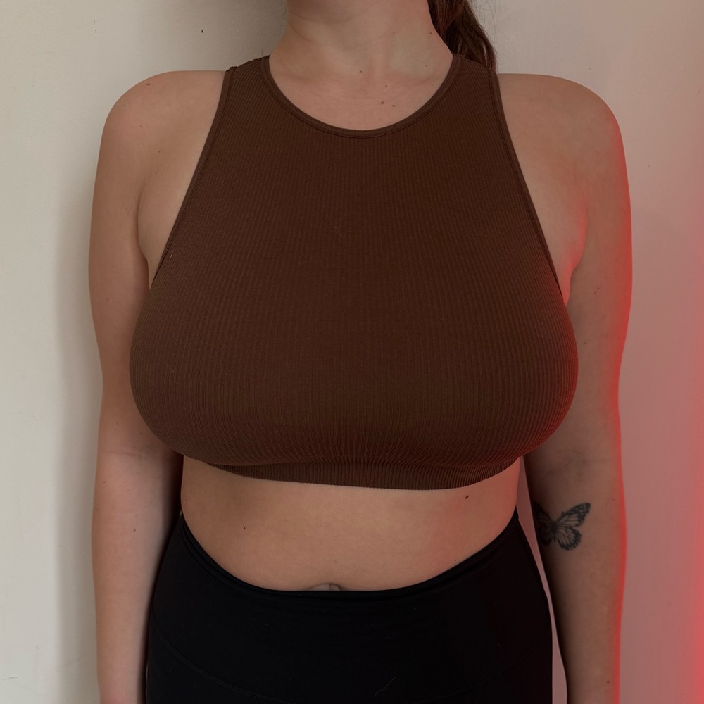 Brown Ribbed Crop Top